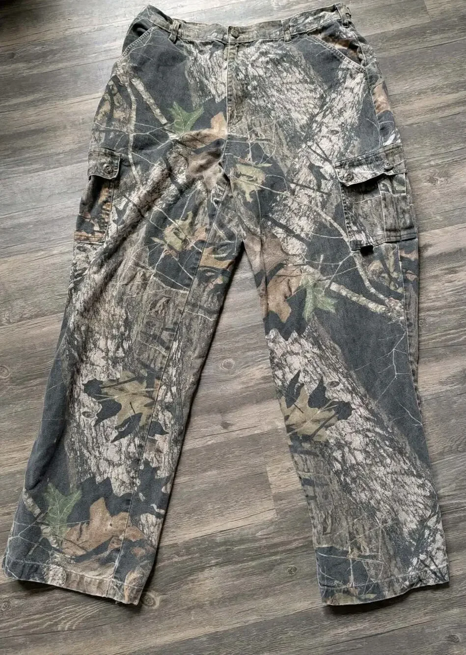 Vintage Mossy Oak Camo Cargo Pants Mens L (36-38) Adjustable Waist Hunting